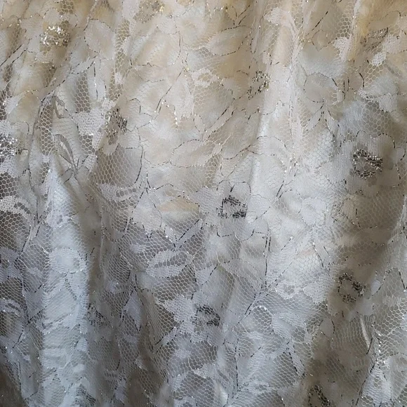 Gunne Sax One Shoulder Special Occassion Formal White Silver Lace Dress 5 - Picture 9 of 11